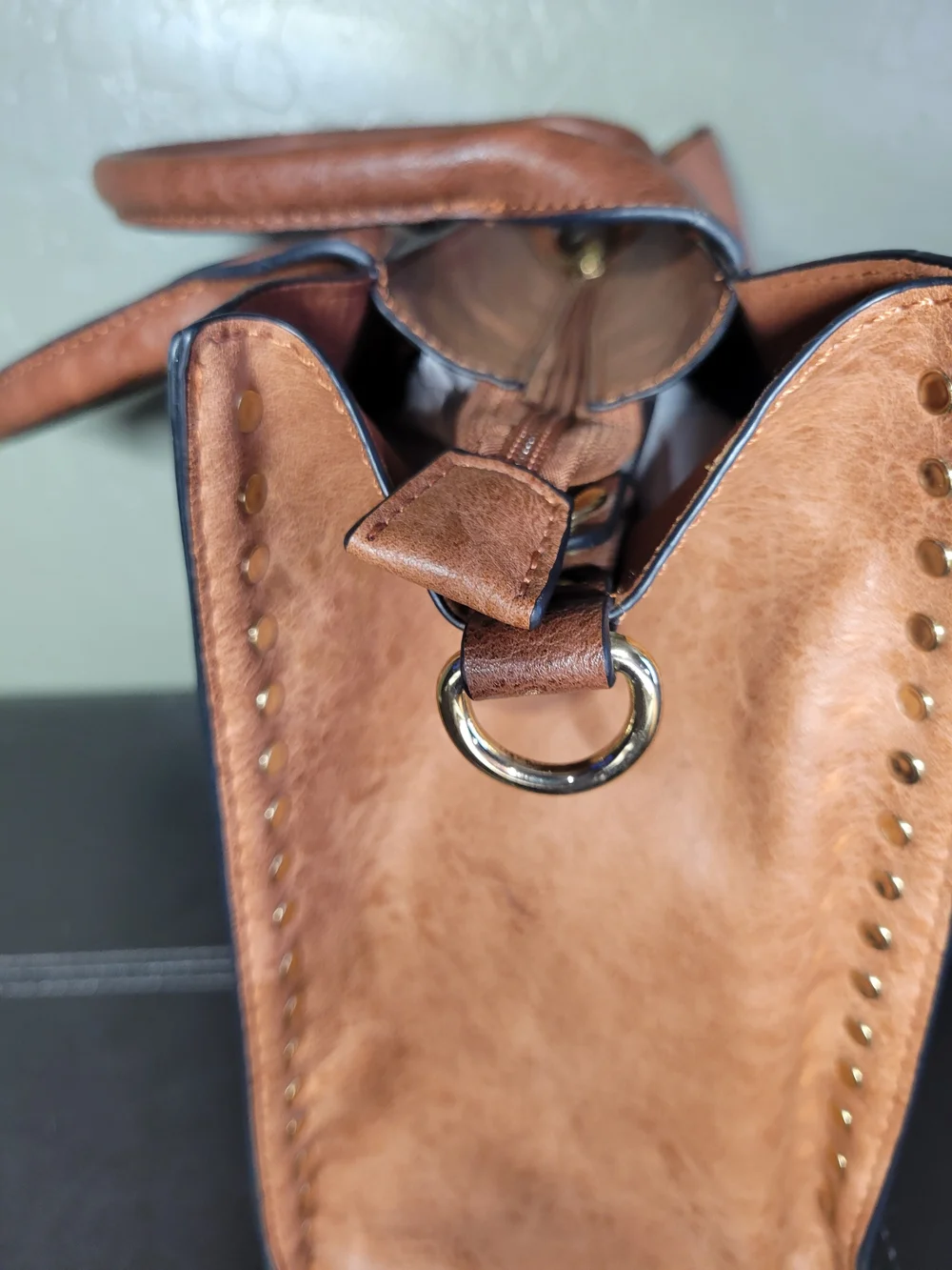 DaseinTan Studded Vegan Leather Satchel Bag - Elegant Everyday Carry
